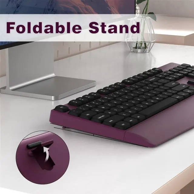 Alt view image 5 of 5 - COVEVA Wireless Keyboard and Mouse Combo, Ergonomic Keyboard with Wrist Rest, 2.4Ghz Wireless Connection, Compatible with PC/Laptop/Windows/Mac for Home and Office Use (Black Burgundy)