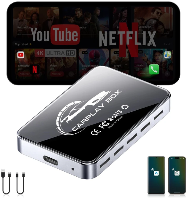 Main image of Wireless CarPlay Adapter Android Auto Dongle, 3-in-1 Magic AI Video Box for OEM Wired Cars, Built-in Netflix/YouTube for Streaming, 5.8GHz WiFi & Bluetooth 5.3, Convert Wired to Wireless