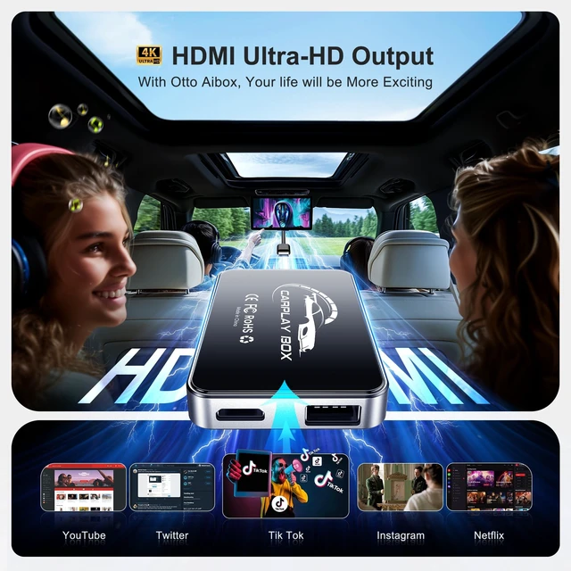 Alt view image 5 of 5 - Wireless CarPlay Adapter Android Auto Dongle, 3-in-1 Magic AI Video Box for OEM Wired Cars, Built-in Netflix/YouTube for Streaming, 5.8GHz WiFi & Bluetooth 5.3, Convert Wired to Wireless