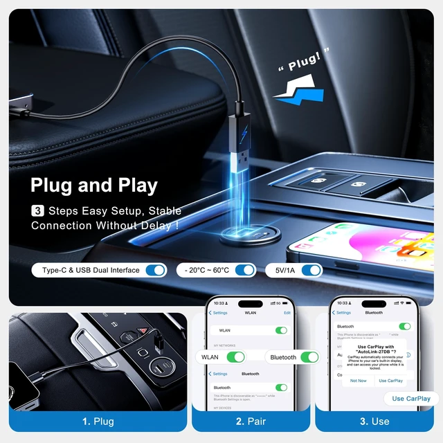 Alt view image 3 of 5 - Wireless CarPlay Adapter Android Auto Dongle, 3-in-1 Magic AI Video Box for OEM Wired Cars, Built-in Netflix/YouTube for Streaming, 5.8GHz WiFi & Bluetooth 5.3, Convert Wired to Wireless