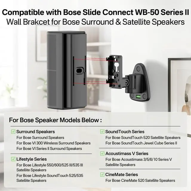 Alt view image 2 of 5 - ComVome Tilt & Swivel Speaker Mount for Bose Speaker Wall Mount - Metal Speaker Bracket for Bose WB-50 Series II Cube Surround Speaker/Lifestyle/SoundTouch/Acoustimass/CineMate, 2 Pack