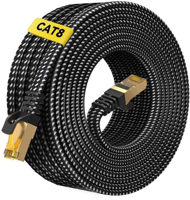 Main image of ARISKEEN Cat 8 Ethernet Cable 75 FT, Nylon Braided High Speed Cat8 Network LAN Patch Cord, 40Gbps 2000Mhz Shielded RJ45 Flat Internet Cable (Black)