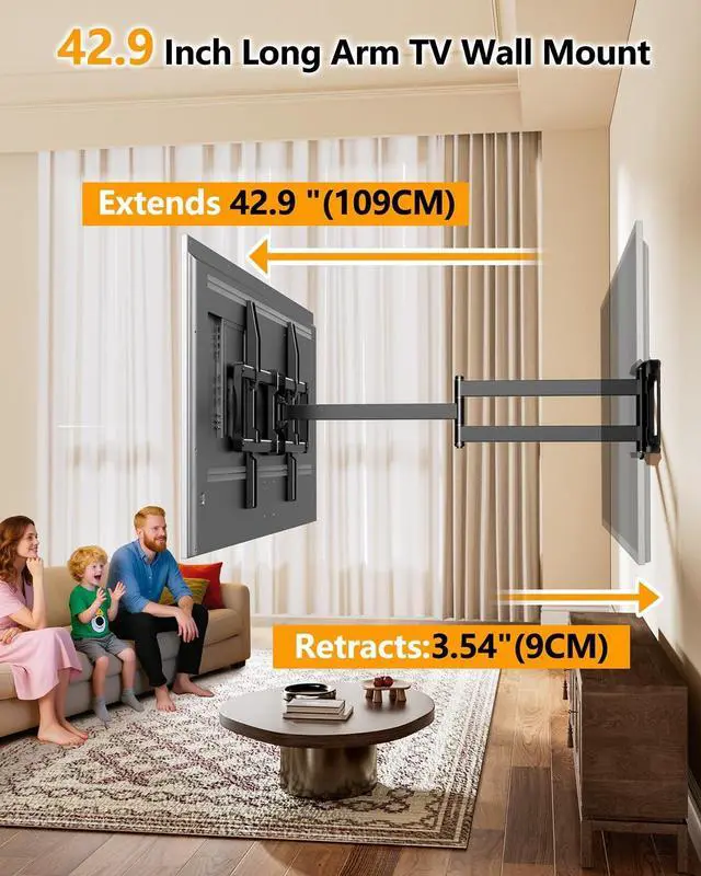 Alt view image 4 of 5 - FORGING MOUNT 43110 inch Long Arm Full Motion TV Wall Mount Holds 176 lbs, VESA 900x600mm, 42.8 Long Extension for Screen Centered on Living Room,Heavy Duty TV Mount, Tilt, Fits 12/16/24 Studs,