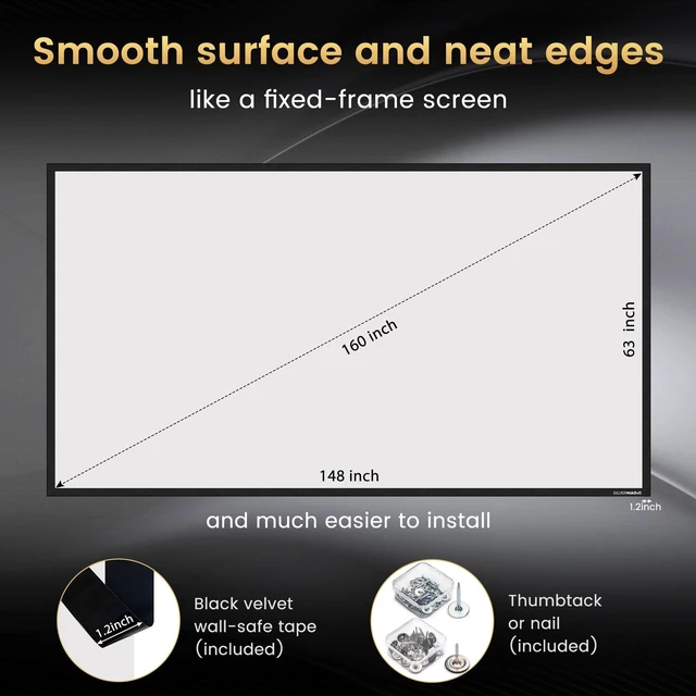 Alt view image 5 of 5 - High gain Projector Screen Material - for DIY Frame or Wall Mounted - 2.6X Brightness and High Contrast 30% ALR - 160 inch 2.35:1 White Screen - by SilverMagic