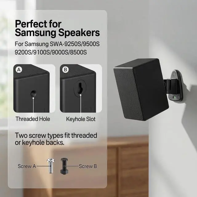 Alt view image 2 of 5 - Speaker Wall Bracket for Samsung SWA-9250S/9500S/9200S/9100S/9000S/8500S Wireless Rear Speaker kit - Adjustable Tilt & Swivel for Samsung Rear Speaker MountHeavy Duty Metal Bracket