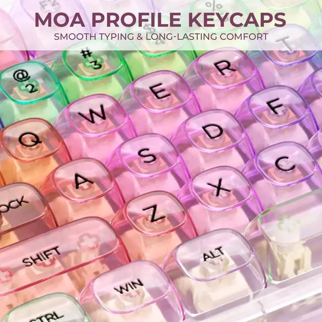 Alt view image 4 of 5 - OHY XVX Macaron Balloon Pastel Gradient Transparent Keycaps, MOA Profile 125 Keys PC Shine-Through Keycaps for MX Mechanical Keyboards