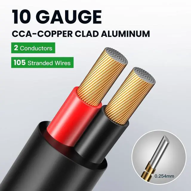 Alt view image 3 of 5 - BAHIWOM 10 Gauge Speaker Wire 100 Feet CL3 Related CCA Black Cable with 2 Conductors for Outdoor Direct Burial Backyard Garden Home Car in-Wall Speaker