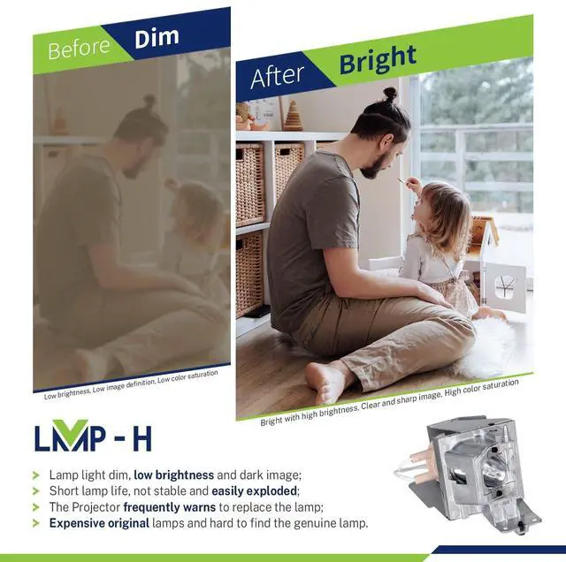 Alt view image 2 of 5 - LMP-H BL-FP190E/SP.8VH01GC01 Projector Lamp Bulb for OPTOMA DH1008 DH1009 DS345 DS346 DX342 DX345 DX346 DW333 HD26 HD141X EH200ST BR323 BR326 GT1070X GT1080 S312 S315 S316 W300 W312 X312 X315 H182X