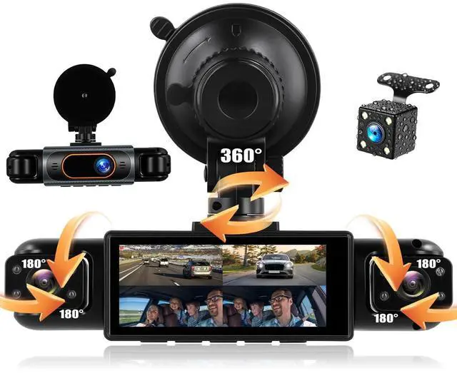 Main image of 4 Channel Dash Cam Front Rear Inside and Left Right, 1080P FHD Car Camera, 3.16 Inch Intelligent Exposure Compensation, Loop Recording, Wide Angle, Reverse Assistance, Easy Installation