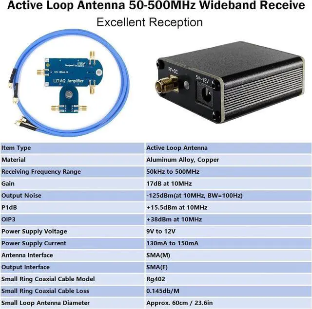 Alt view image 2 of 5 - Portable Active Loop Antenna, GOOZEEZOO HFDY Shortwave Antenna 50KHz-500MHz HF AM FM VHF UHF Magnetic Loop Receiving for Ham Radio (with Improved Amplifier)