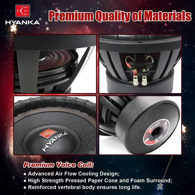 Alt view image 3 of 5 - H YANKA BSP-15-4 15 Inch Subwoofer 3000W Max Power, 3" Dual Voice Coil, 4 Ohm, Car Audio Subwoofer, Black Aluminum Basket, Paper Cone, Deep Bass for Cars