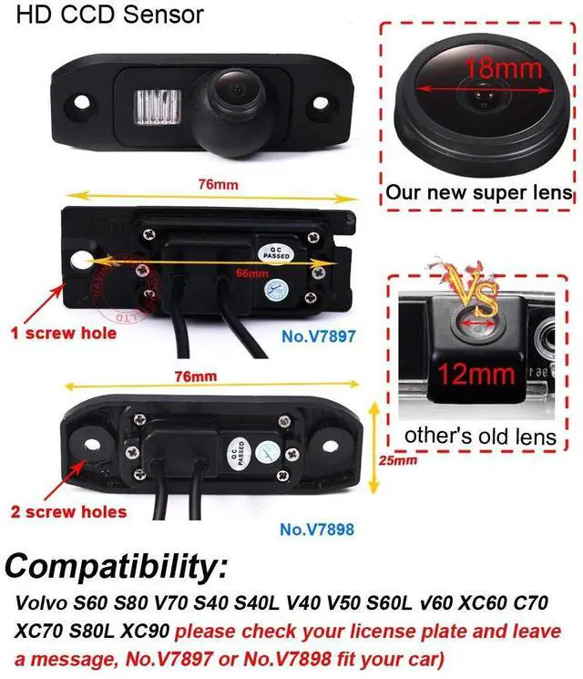 Alt view image 2 of 5 - 1280 * 720 Pixel HD Car Waterproof Backup Rear-View License Plate Rear Reverse Parking Camera Parking Safety Assistant System for Volvo S60 S80 V70 S40 S40L V40 V50 S60L V60 XC60 C70 XC70 S80L XC90