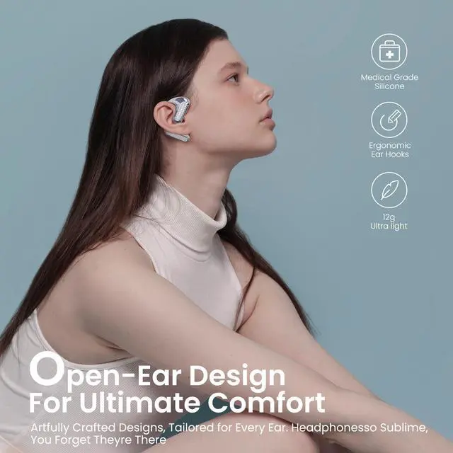 Alt view image 5 of 5 - BADENBURG EarStereo 01 Open-Ear True Wireless Headphones, 15.4mm Bio-Fiber Drivers, Premium Sound Bluetooth Earbuds with Micro, 52H Playtime, Food-Grade Ergonomic Earhooks for Ultra Comfort (Wh