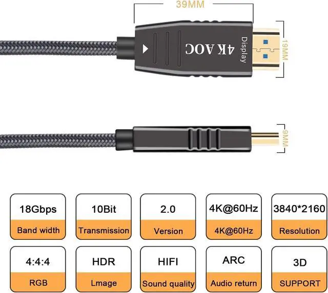 Alt view image 2 of 3 - Mayfan 4K Fiber Optic HDMI Cable 50ft, High Speed HDMI 2.0 Cable Support with 4K@60Hz Dynamic HDR 10,eARC,HDCP2.2 50ft 15M