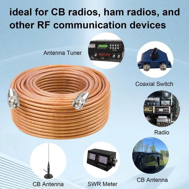 Alt view image 5 of 5 - XRDS -RF 25FT RG8X Coaxial Cable with UHF Male PL259 Connectors, Solid Copper Core, Braided Shield, CB Cable for Ham Radio, HF Radio, and Communication Devices