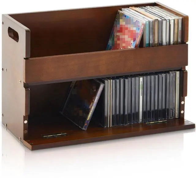 Main image of CroBlissful 2-Tier Wooden Cd Storage Holder Stand Cd Display Shelf Racks with Carrying Handles Cassette Tape Organizer Shelf for Movie Cases, Dvds, Can Store up to 72 Pcs Cds(Classic,Brown)