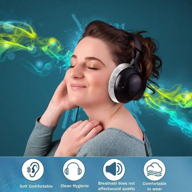 Alt view image 4 of 4 - 400 Pieces Headphone Covers Disposable Ear Earpads Sanitary Non-Woven Headset Cover Sweatproof Stretch Earphone Earcup Protector (White 11cm)