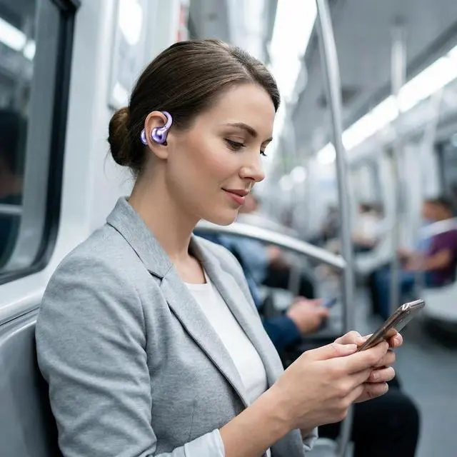 Alt view image 3 of 5 - SHBQRSEar Clip Type Wireless Earphones, AI Intelligent Translation, Bluetooth Earphones, Noise Cancelling Earphones (Black)