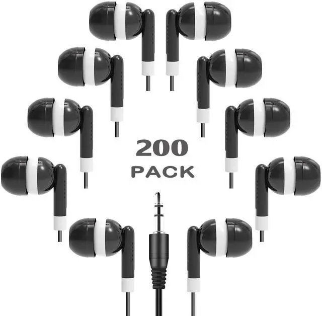 Main image of XOSDA Bulk Earbud Headphones 200 Pack for School Classroom Kids, Wholeslae Wired Earphones Durable Class Set for Students Children Toddler Teens Boys Girls and Adult (XPG101, 200 PCS)