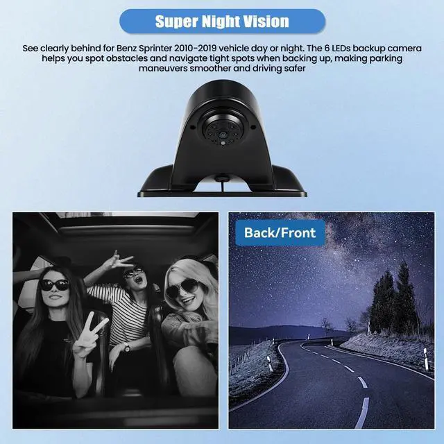 Alt view image 3 of 5 - Camecho Top Rear Dual Backup Camera Rear View Compatible for Mercedes Benz Sprinter 2010-2019 Van Truck AHD IR Night Vision Waterproof Roof Mount Reversing Brake Light Parking Assist Replaces