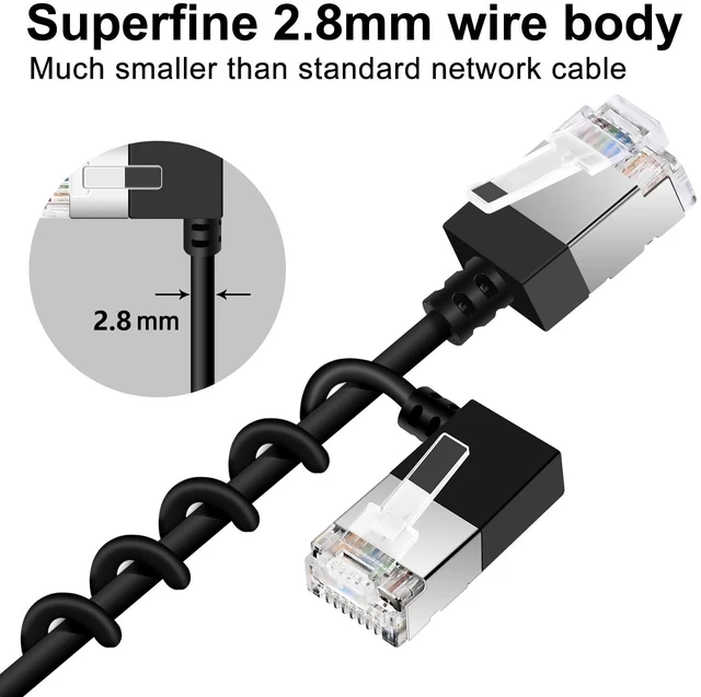 Alt view image 2 of 5 - Ultra Slim Gigabit Cat6 Ethernet Cable 90 Left Angled 10FT 5Pack, UTP