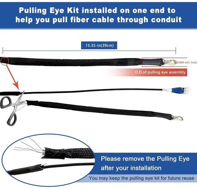 Alt view image 2 of 5 - 500 Meters Uniboot LC to LC Outdoor Armored Fiber Patch Cable with Pulling Eye, Low Friction Single Mode Duplex Fiber Optic Cable Jumper Optical Patch Cord, 9/125um, (OS1/OS2 Compatible), LSZH Black