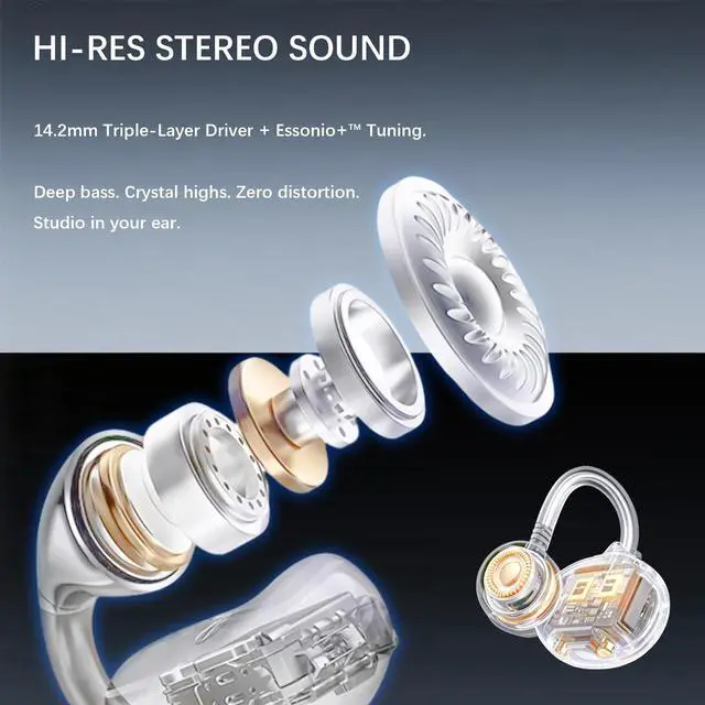 Alt view image 5 of 5 - M30 Open Ear Earbuds, Bluetooth 6.0 Wireless Ultra Audio, ENC AI Air Conduction Headphones, 60H Playtime, Stereo Sound, Touch Control, Premium Clip-On Open-Ear Earphones for Office & Daily Use