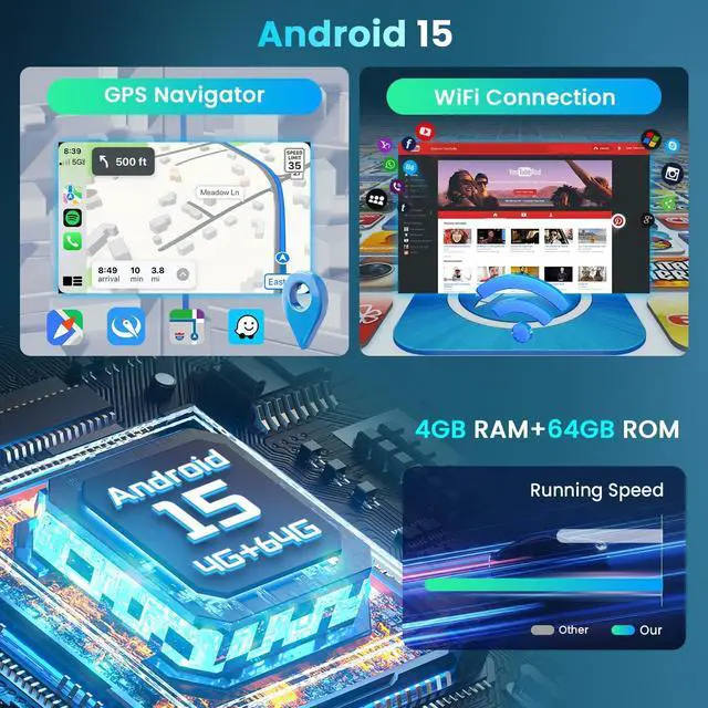 Alt view image 2 of 5 - 4G+64G Android Car Stereo Single Din with Foldable Touchscreen Wireless Carplay&Android Auto, Driauto 7 Inch Flip Out Screen Car Radio GPS Navi WiFi Bluetooth FM/RDS DSP/USB/Mirror Link Backup