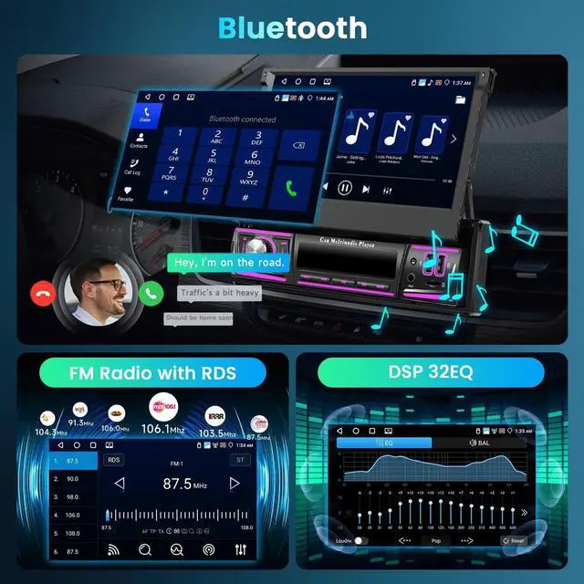 Alt view image 5 of 5 - 4G+64G Android Car Stereo Single Din with Foldable Touchscreen Wireless Carplay&Android Auto, Driauto 7 Inch Flip Out Screen Car Radio GPS Navi WiFi Bluetooth FM/RDS DSP/USB/Mirror Link Backup