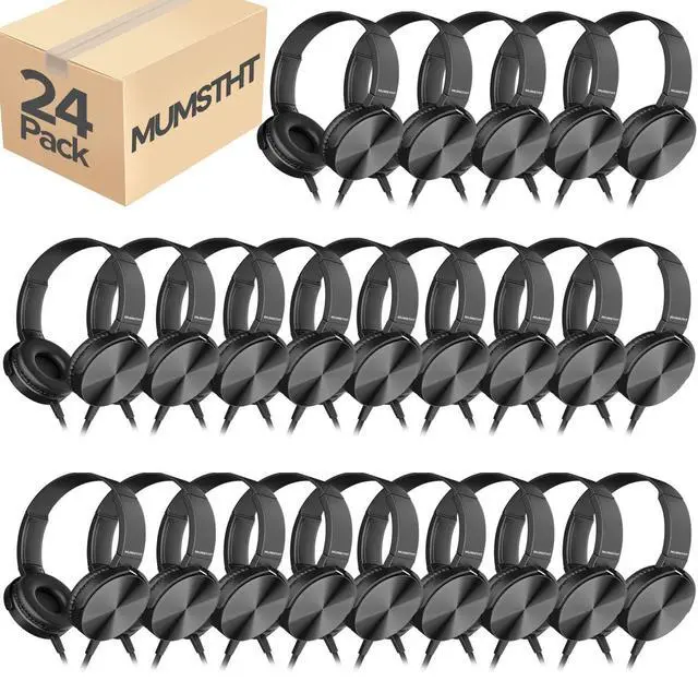 Main image of Bulk Headphones for Classroom 24 Pack,Durable Wired Classroom Headphones for Students,On Ear Comfy Swivel Earphones for School,Library,Kids Online learning,HQ Stereo Sound 3.5mm Jack (Black YS004)