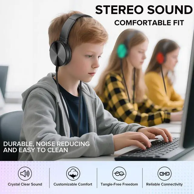 Alt view image 4 of 5 - Bulk Headphones for Classroom 24 Pack,Durable Wired Classroom Headphones for Students,On Ear Comfy Swivel Earphones for School,Library,Kids Online learning,HQ Stereo Sound 3.5mm Jack (Black YS004)