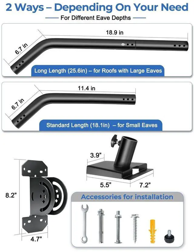 Alt view image 3 of 5 - Haturi Mount for Starlink Standard 4 4X Gen 3, Adjustable 25 Inch Roof Mounting Kit, Long Heavy Duty Wall Mounts for Starlink,Include Aluminum Pipe Adapter^^ Easy Installation