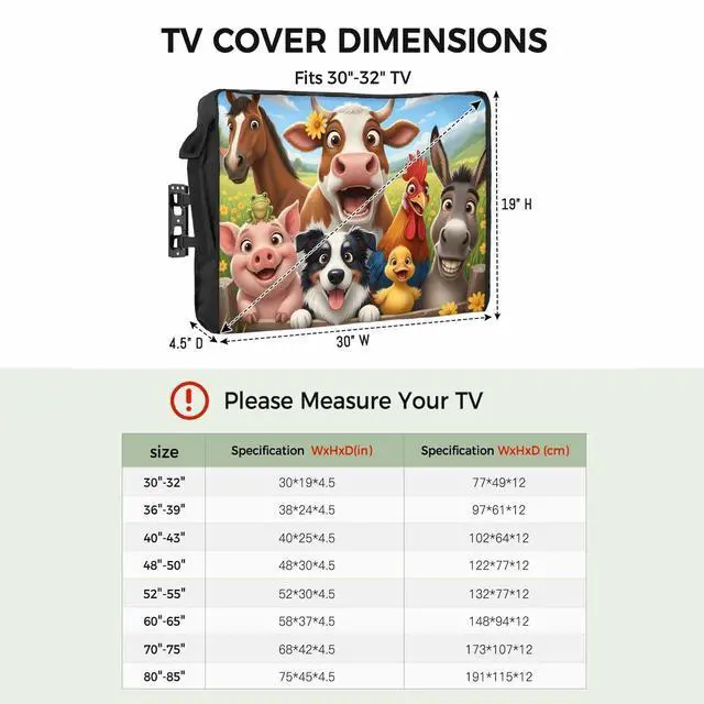 Alt view image 2 of 5 - Farmhouse Outdoor TV Cover Waterproof Weatherproof TV Covers for 60 to 65 Inch Funny Cow Horse Pig Face Cute Dog Duck Chicken Donkey Outside Flat Screen TV Protector Shield 58"W x 37"H x 4.5"D