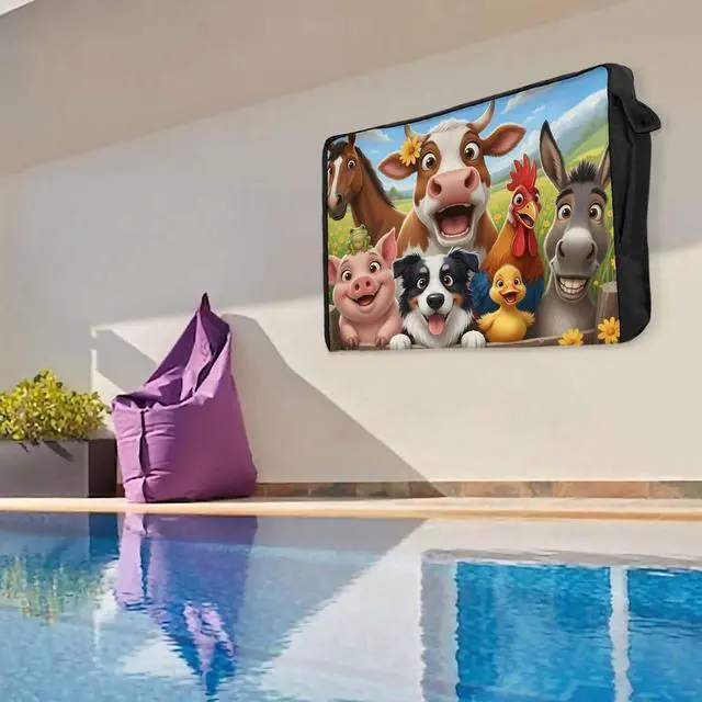 Alt view image 5 of 5 - Farmhouse Outdoor TV Cover Waterproof Weatherproof TV Covers for 60 to 65 Inch Funny Cow Horse Pig Face Cute Dog Duck Chicken Donkey Outside Flat Screen TV Protector Shield 58"W x 37"H x 4.5"D