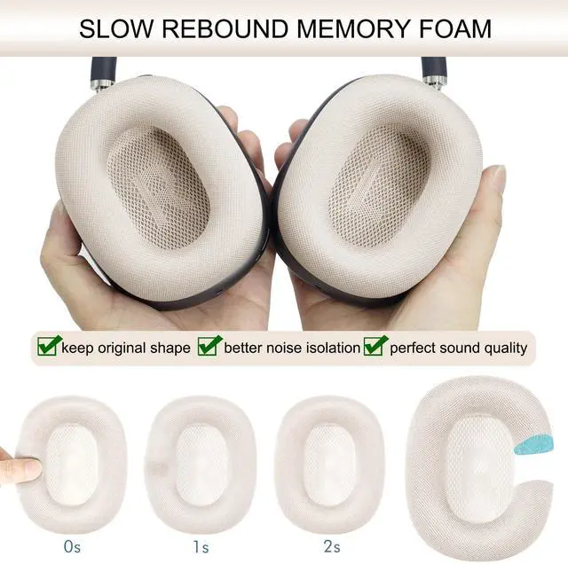 Alt view image 5 of 5 - GEVO Upgraded Ear Cushions Replacement Earpads for AirPods Max 1 & 2 Headphones, Mesh Fabric Ear Pads Ear Covers Cups with Memory Foam and Magnet for AirPods Max 1 & 2 (Starlight)