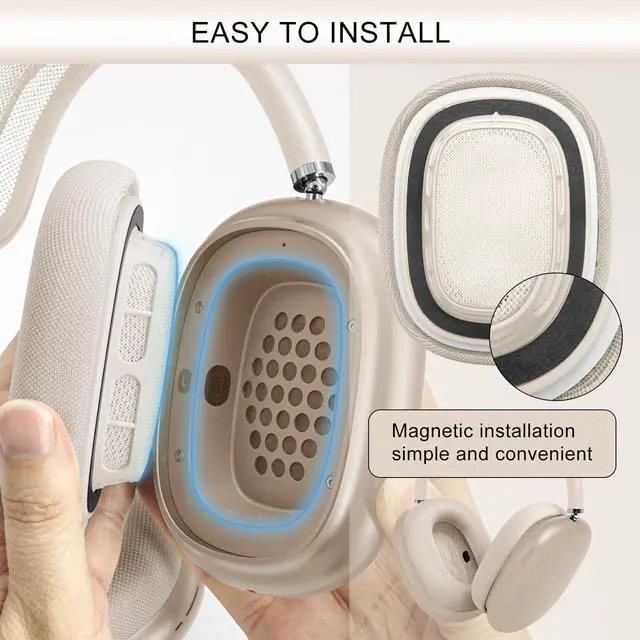 Alt view image 3 of 5 - GEVO Upgraded Ear Cushions Replacement Earpads for AirPods Max 1 & 2 Headphones, Mesh Fabric Ear Pads Ear Covers Cups with Memory Foam and Magnet for AirPods Max 1 & 2 (Starlight)