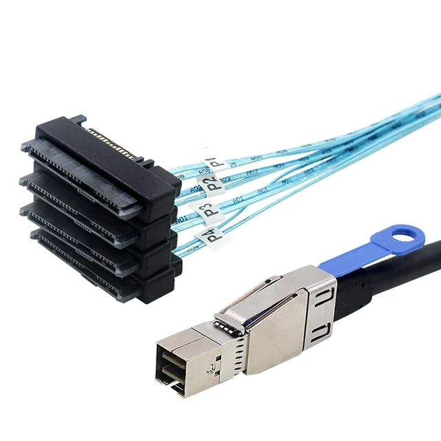 Alt view image 3 of 5 - Compatible with Mini SAS HD SFF-8644 to SFF-8482 29P 2-in-1 SATA Hard Drive Data Cable, 28AWG Copper, 12G High-Speed Harness (2M/78.74in)