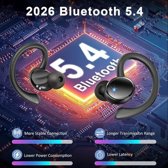 Alt view image 2 of 5 - Matast Ear Buds Wireless Earbuds,Bluetooth 5.4 Headphones Sport, 50H Deep Bass Sound Over Ear Buds with 4 ENC Noise Cancelling Mic, Dual LED Display, IP7 Waterproof Earphones with Earhook for W