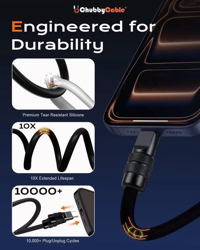 Alt view image 5 of 5 - chubbycable Black Chubby Black Samurai Edition 120W USB C Cable Fast Charging Cable Durable Silicone Charger Cord Compatible with iPhone 17-15 Series iPad MacBook Airpods, USB A to Type C, 6.6FT