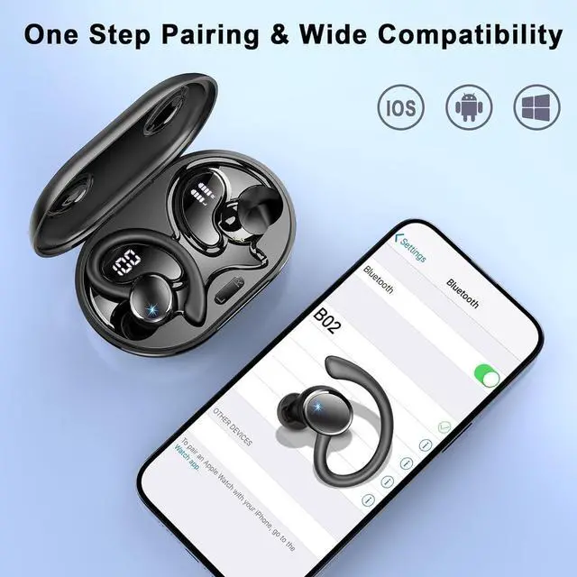Alt view image 4 of 5 - Matast Ear Buds Wireless Earbuds,Bluetooth 5.4 Headphones Sport, 50H Deep Bass Sound Over Ear Buds with 4 ENC Noise Cancelling Mic, Dual LED Display, IP7 Waterproof Earphones with Earhook for W