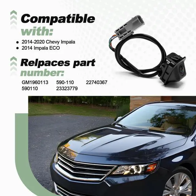 Alt view image 2 of 5 - Backup Rear View Parking Camera Compatible with 2014-2020 Chevy Impala 2014 Impala ECO Replace GM1960113 590110 590-110 23323779 22740367