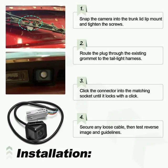 Alt view image 5 of 5 - Backup Rear View Parking Camera Compatible with 2014-2020 Chevy Impala 2014 Impala ECO Replace GM1960113 590110 590-110 23323779 22740367