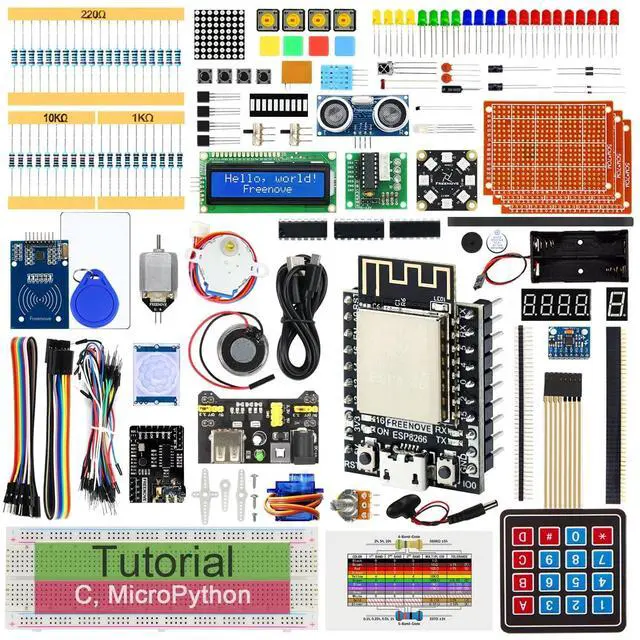 Main image of FREENOVE Ultimate Starter Kit for ESP8266 (Included), 32-bit 160 MHz Mini Microcontroller, Onboard Wi-Fi, Python C Java, 715-Page Detailed Tutorial, 218 Items, 109 Projects