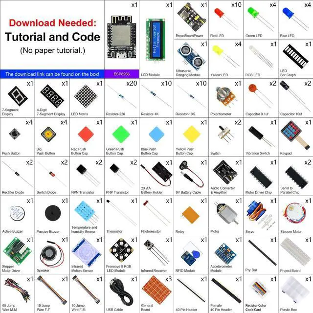 Alt view image 2 of 5 - FREENOVE Ultimate Starter Kit for ESP8266 (Included), 32-bit 160 MHz Mini Microcontroller, Onboard Wi-Fi, Python C Java, 715-Page Detailed Tutorial, 218 Items, 109 Projects