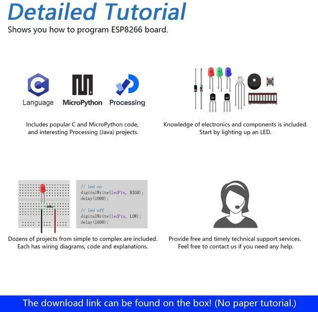 Alt view image 5 of 5 - FREENOVE Ultimate Starter Kit for ESP8266 (Included), 32-bit 160 MHz Mini Microcontroller, Onboard Wi-Fi, Python C Java, 715-Page Detailed Tutorial, 218 Items, 109 Projects