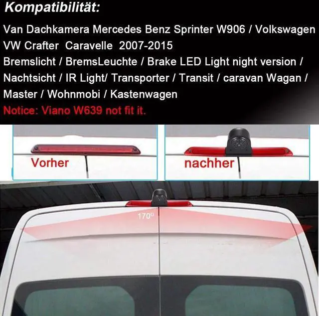 Alt view image 2 of 5 - High Roof Mount 3rd Brake Light Rear View Backup Camera+4.3 inch TFT LCD Screen Mirror Replacement for Van Mercedes Benz Sprinter W906/ VW Crafter Caravelle 2007-2015