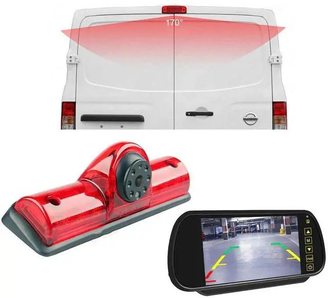 Main image of Third Brake Light Backup Camera Top Roof Lamp LED Reverse Parking Camera+7" inch TFT LCD Mirror Replacement for Nissan NV 1500/2500/3500 S SV SL Cargo Vans Transporter 2011-2021