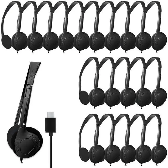 Main image of ZHENWAY USB-C Headphones Bulk, 25-Pack Suitable for Classroom, School, Children, and Teenagers, USB Type-C Headphones Compatible with Pad and Smartphones (Black)