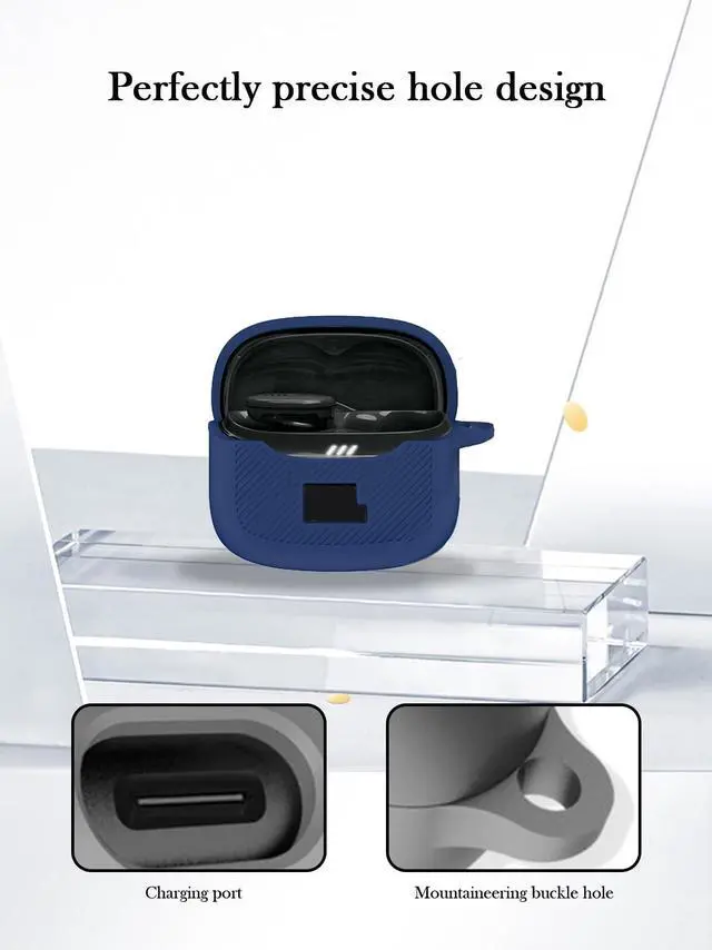 Alt view image 2 of 5 - Case for JBL Tune Buds2 Earbuds,Soft Protective,BOVUGAC Silicone Case Cover with Keychain & Cleaning Kit & Lanyard for JBL Tune Buds 2-Blue
