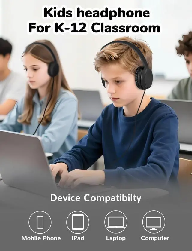 Alt view image 3 of 5 - Gaosen Classroom Headphones Bulk 10 Pack for School Kids K-12, Wholesale Class Set Durable Headphones for Students Children Toddler Teens Boys Girls and Adult(GS30,10Black)
